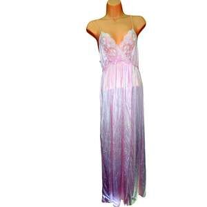 Vintage Gilead nylon lingerie maxi pink Nightgown Lace s Empire Waist negligee
